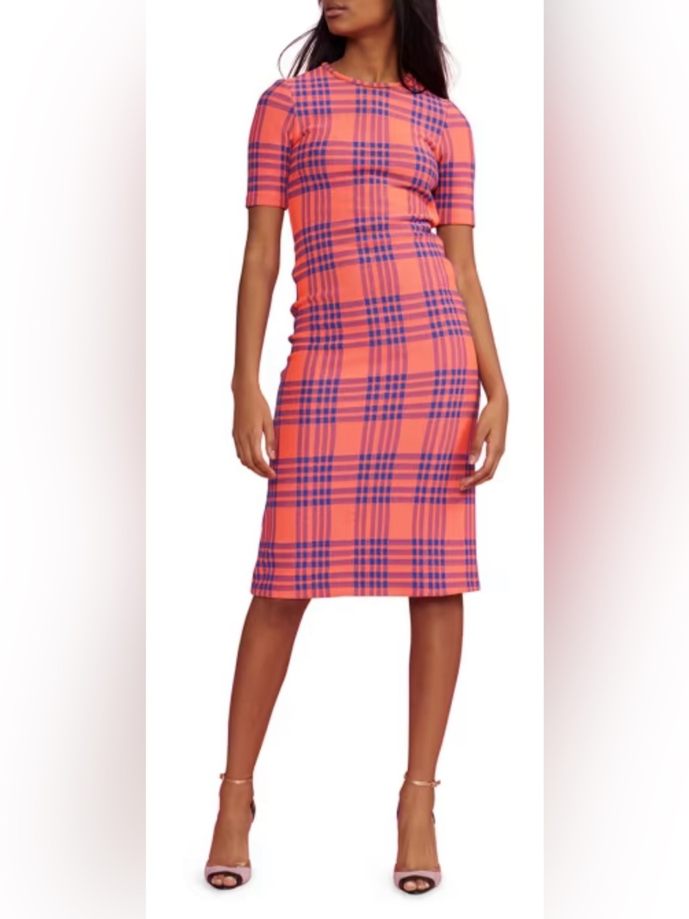 Cynthia Rowley Harper stretch Pink and Purple Plaid Midi Sheath Dress